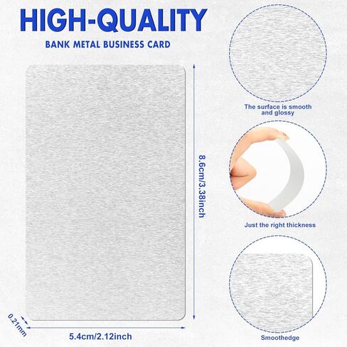 بطاقات عمل معدنية مقاس 3.4 بوصة × 2.1 بوصة، بطاقات معدنية بسمك 0.2 مم، فراغات نقش بالليزر فارغة يمكنك صنعها بنفسك، بطاقات اسم المكتب لهدية عملاء المنزل، فضي (300 قطعة) in Kuwait