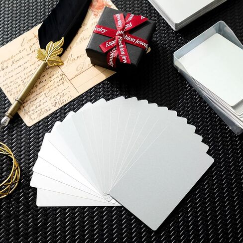 بطاقات عمل معدنية مقاس 3.4 بوصة × 2.1 بوصة، بطاقات معدنية بسمك 0.2 مم، فراغات نقش بالليزر فارغة يمكنك صنعها بنفسك، بطاقات اسم المكتب لهدية عملاء المنزل، فضي (300 قطعة) in Kuwait