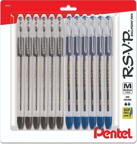 Pentel RSVP medium point pens - ballpoint - 1.0mm - 12 Pack Of 6 Blue And 6 Black Ink Pens in Saudi Arabia