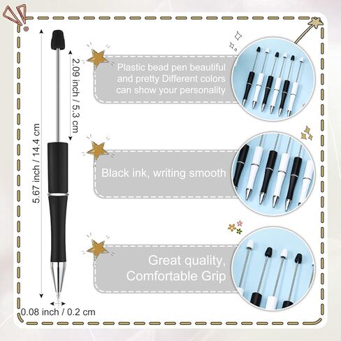 Kosiz 60 Pieces Plastic Beadable Pen Bead Ballpoint Pen Black Ink Beaded Pens for Kids Students Presents Office School Supplies (Black, Pink, Classic) in Kuwait