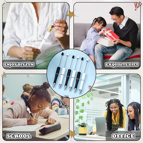 Kosiz 60 Pieces Plastic Beadable Pen Bead Ballpoint Pen Black Ink Beaded Pens for Kids Students Presents Office School Supplies (Black, Pink, Classic) in Kuwait