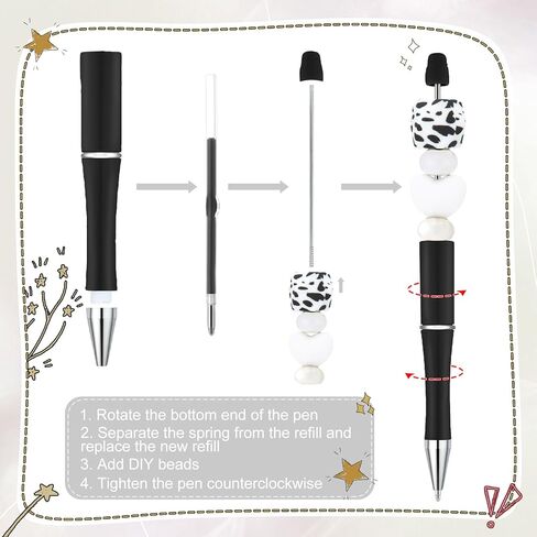 Kosiz 60 Pieces Plastic Beadable Pen Bead Ballpoint Pen Black Ink Beaded Pens for Kids Students Presents Office School Supplies (Black, Pink, Classic) in Kuwait