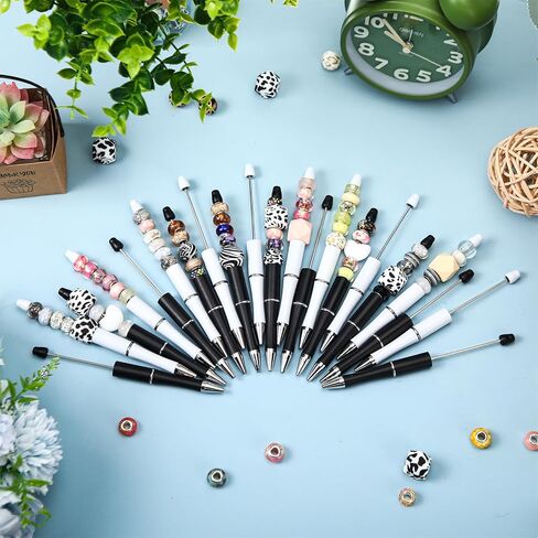 Kosiz 60 Pieces Plastic Beadable Pen Bead Ballpoint Pen Black Ink Beaded Pens for Kids Students Presents Office School Supplies (Black, Pink, Classic) in Kuwait