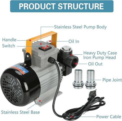 مضخة نقل كهربائية ذاتية التحضير 110 فولت تيار متردد 550 وات، 16GPM 60 لتر/الدقيقة مضخة نقل الزيت وقود الديزل والكيروسين وقود الديزل الحيوي للمركبات ومواقع البناء والمزارع in Kuwait
