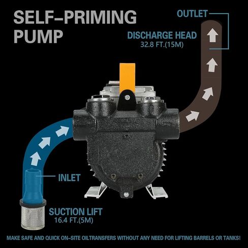 مضخة نقل كهربائية ذاتية التحضير 110 فولت تيار متردد 550 وات، 16GPM 60 لتر/الدقيقة مضخة نقل الزيت وقود الديزل والكيروسين وقود الديزل الحيوي للمركبات ومواقع البناء والمزارع in Kuwait