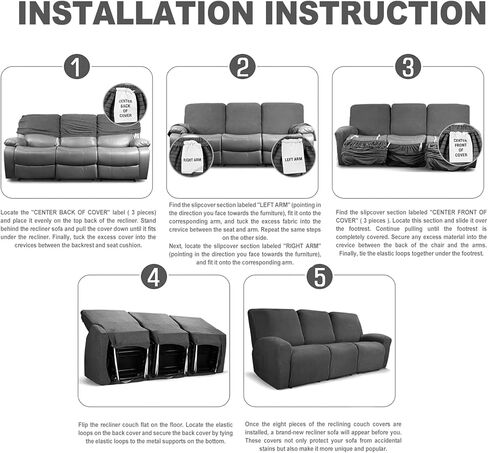 NORTHERN BROTHERS Recliner Chair Covers - 4 Pieces Lazy Boy Recliner Covers That Stay in Place, Reclining Chair Cover Recliner Slipcover, Dark Gray in Kuwait