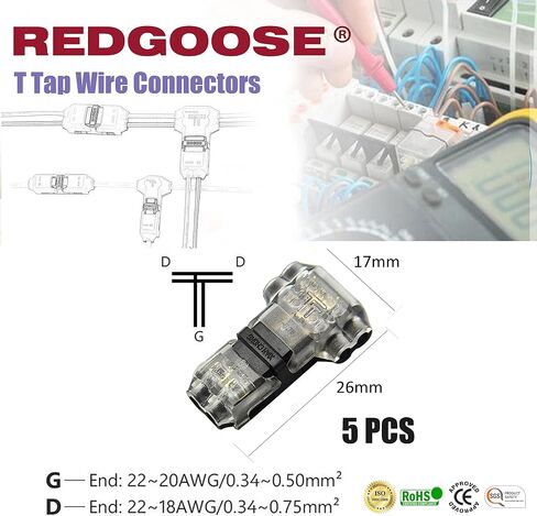 5 Kit T Tap Wire Connectors,24-18 AWG 2Pin 2Way Quick Solderless Wire Splice Terminal for Motorcycle, Scooter, Car, Truck, Boats and Lighting in Saudi Arabia