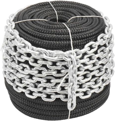 NovelBee 1/2 inch Double Braid Nylon Rope with 1/4 Inch x 15 Feet Galvanized Chain for Boat Anchor Rope and Dock Line (Black, Length:150') in Saudi Arabia