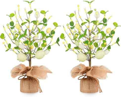 2 حزمة من زينة شجرة بيض عيد الفصح، 18 بوصة ديكور طاولة عيد الفصح مع أضواء LED، زينة منزلية لحفلات عيد الفصح، هدايا ديكور طاولة الزفاف في الربيع والصيف in Kuwait
