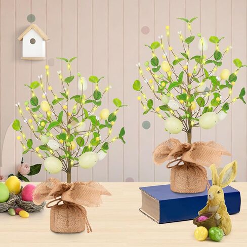 2 حزمة من زينة شجرة بيض عيد الفصح، 18 بوصة ديكور طاولة عيد الفصح مع أضواء LED، زينة منزلية لحفلات عيد الفصح، هدايا ديكور طاولة الزفاف في الربيع والصيف in Kuwait