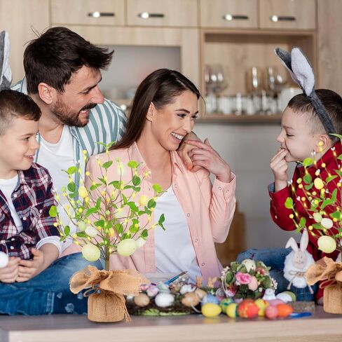 2 حزمة من زينة شجرة بيض عيد الفصح، 18 بوصة ديكور طاولة عيد الفصح مع أضواء LED، زينة منزلية لحفلات عيد الفصح، هدايا ديكور طاولة الزفاف في الربيع والصيف in Kuwait