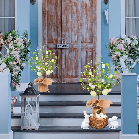 2 حزمة من زينة شجرة بيض عيد الفصح، 18 بوصة ديكور طاولة عيد الفصح مع أضواء LED، زينة منزلية لحفلات عيد الفصح، هدايا ديكور طاولة الزفاف في الربيع والصيف in Kuwait