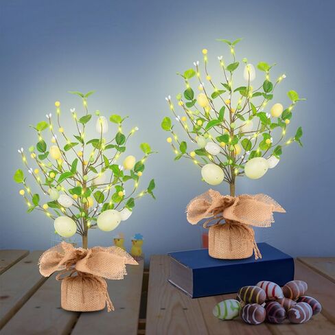 2 حزمة من زينة شجرة بيض عيد الفصح، 18 بوصة ديكور طاولة عيد الفصح مع أضواء LED، زينة منزلية لحفلات عيد الفصح، هدايا ديكور طاولة الزفاف في الربيع والصيف in Kuwait