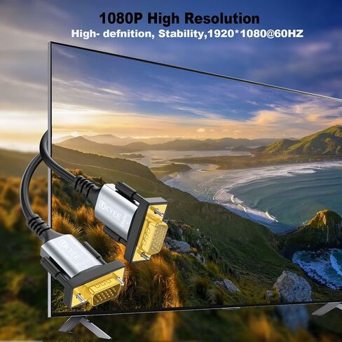 كابل VGA إلى VGA بطول 6 أقدام، وكابل شاشة 15 دبوسًا بدقة 1080 بكسل عالية الدقة مع سلك ذكر إلى ذكر مطلي بالذهب لجهاز الكمبيوتر المحمول وجهاز العرض التلفزيوني [غلاف من الألومنيوم] in Kuwait