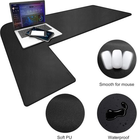 CENNBIE Dual Sided L Shaped Desk Pad,‎‎43.31x51.18x15.75 inches Corner Leather Desk Pad,l Shaped Desk Gaming mat,Waterproof l Shaped Leather Mouse pad,Home Office Accessories Corner Desk Mat(Black) in Saudi Arabia
