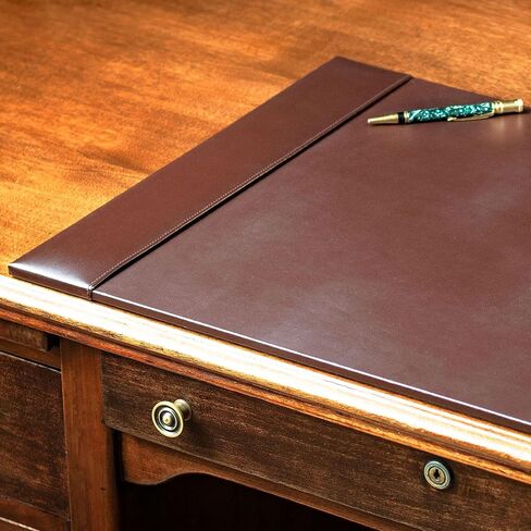 وسادة مكتب جلدية مربوطة من DACASSO مع قضبان جانبية - ورق نشاف مكتبي جلدي فاخر للكتابة (30 × 18، بني) in Kuwait