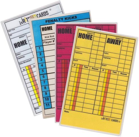 بطاقات حكم مكتوبة لكرة القدم، مجموعة من 4 بطاقات تتضمن ركلات الجزاء وبطاقة تسجيل اللعبة (AR). in Kuwait