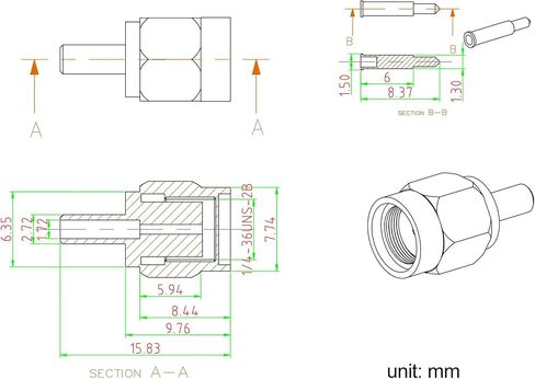Eightwood 10pcs SMA Male Crimp RF Connector Gold-Plating for RG316 RG174 Cable in Kuwait