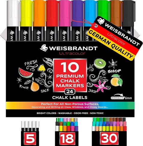 Vintage Earth Style Painting, Drawing & Art Supplies Liquid Chalk Markers, 15mm Chalkboard Markers, Pack of 9 Chalk Pens, for Chalkboards, Whiteboards, Blackboards,24 Chalkboard Labels in Saudi Arabia