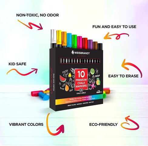 Vintage Earth Style Painting, Drawing & Art Supplies Liquid Chalk Markers, 15mm Chalkboard Markers, Pack of 9 Chalk Pens, for Chalkboards, Whiteboards, Blackboards,24 Chalkboard Labels in Saudi Arabia
