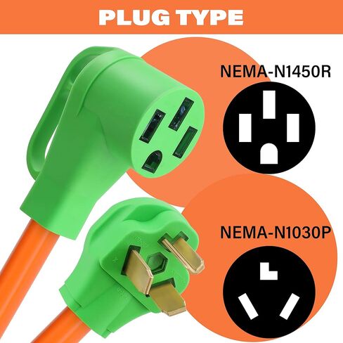 سلك محول شاحن Flameweld EV - NEMA N10-30P ذكر إلى أنثى N14-50R مع مقبض، 3 شقوق 30 أمبير لشحن المستوى 2 EV، سلك محول مولد STW 10/3 AWG EV، UL in Kuwait