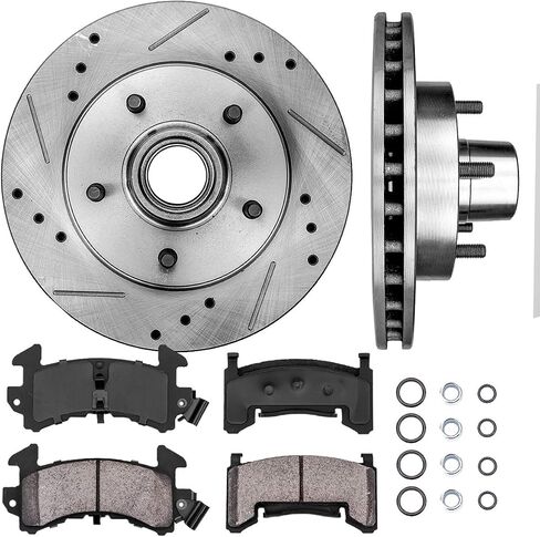 مجموعة الفرامل الأمامية Callahan لسيارة Chevy Malibu Camaro S10 GMC S15 Jimmy Sonoma Buick Regal Pontiac Bonneville Cutlass دوارات الفرامل المحفورة والمشقوقة استبدال وسادات الفرامل السيراميكية: دوار 10.51 بوصة in Kuwait