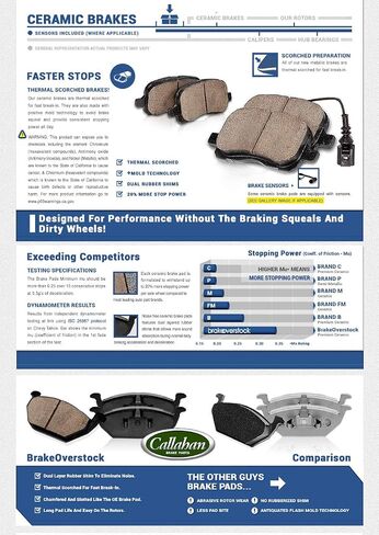 مجموعة الفرامل الأمامية Callahan لسيارة Chevy Malibu Camaro S10 GMC S15 Jimmy Sonoma Buick Regal Pontiac Bonneville Cutlass دوارات الفرامل المحفورة والمشقوقة استبدال وسادات الفرامل السيراميكية: دوار 10.51 بوصة in Kuwait