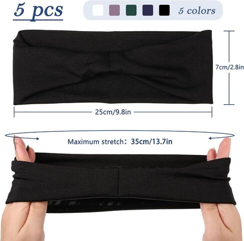 5 Pack Sports Headbands for Men, Moisture Wicking Workout Headband Non Slip Sport Sweatbands Headbands Stretchy Moisture Wicking Hairband for Running Cycling Yoga, Hairband for Women and Men in Saudi Arabia