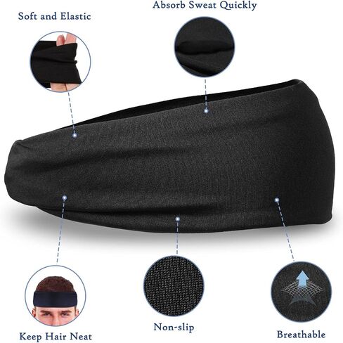 5 Pack Sports Headbands for Men, Moisture Wicking Workout Headband Non Slip Sport Sweatbands Headbands Stretchy Moisture Wicking Hairband for Running Cycling Yoga, Hairband for Women and Men in Saudi Arabia
