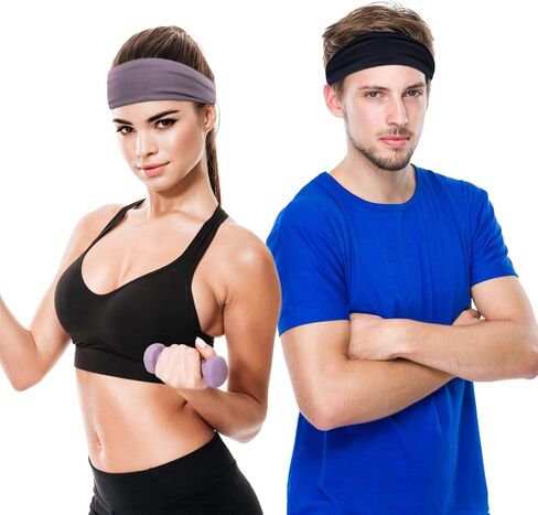 5 Pack Sports Headbands for Men, Moisture Wicking Workout Headband Non Slip Sport Sweatbands Headbands Stretchy Moisture Wicking Hairband for Running Cycling Yoga, Hairband for Women and Men in Saudi Arabia