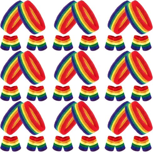 مجموعة 60 قطعة من عصابة رأس مخططة بألوان قوس قزح 20 قطعة من القطن القابل للتمدد، عصابة رأس ماصة للعرق، 40 قطعة من قماش تيري، سوار معصم رياضي بألوان قوس قزح للرجال والنساء، لممارسة التمارين الرياضية in Kuwait