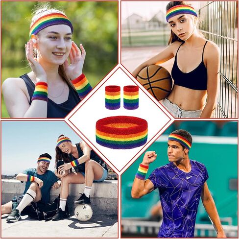 مجموعة 60 قطعة من عصابة رأس مخططة بألوان قوس قزح 20 قطعة من القطن القابل للتمدد، عصابة رأس ماصة للعرق، 40 قطعة من قماش تيري، سوار معصم رياضي بألوان قوس قزح للرجال والنساء، لممارسة التمارين الرياضية in Kuwait