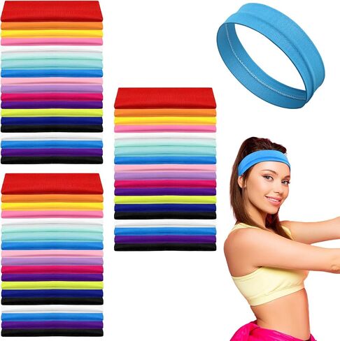 60 Pcs Workout Headbands for Women Stretchy Yoga Headbands Soft Elastic Polyester Head Bands for Girl's Hair Non Slip Hair Wraps Sweatband for Sports Pilates Running Gym Workout, 16 Colors in Saudi Arabia