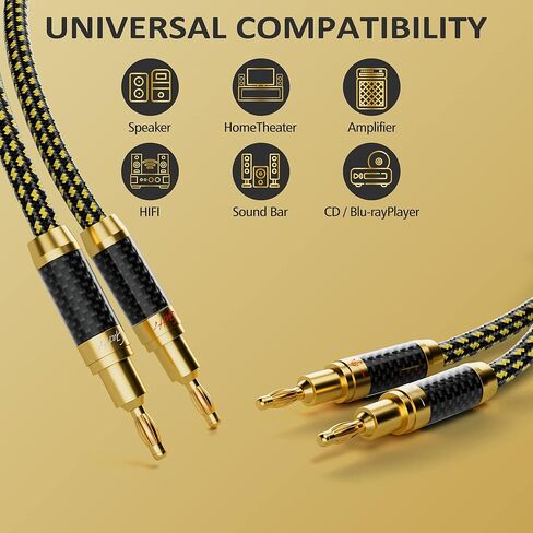 Hi-Fi Speaker Cable Wire 8 Feet, with Banana Plugs and Convertible Gold Plated Y Spade Connectors, (Silver Plated Copper Wire, Multiple Shield, Nylon Braided), for HiFi Sound, Audiophiles in Saudi Arabia