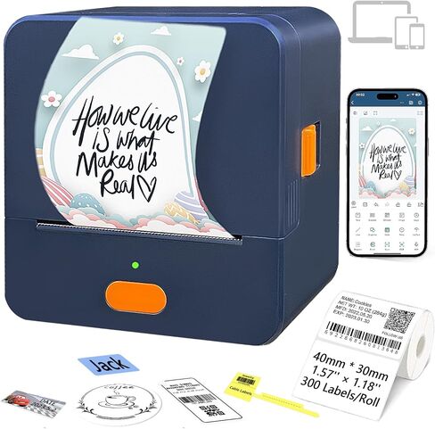 Label Maker Machine with Tape, Label Printer for Small Business with Auto Scan, Portable Bluetooth Thermal Printer for Barcode, Shipping, Office, Home, 40 * 30 * 300 Labels in Saudi Arabia