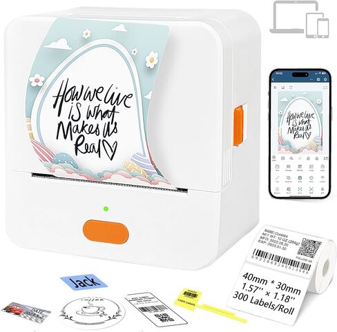 Label Maker Machine with Tape, Label Printer for Small Business with Auto Scan, Portable Bluetooth Thermal Printer for Barcode, Shipping, Office, Home, 40 * 30 * 300 Labels in Saudi Arabia