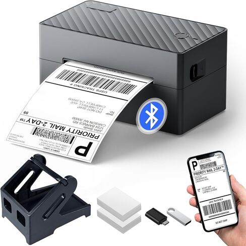 Label Printer, Bluetooth Shipping Label Printer with Black Label Holder, 4x6 Thermal Printer for Shipping Packages, Compatible with Android, iOS, Windows, Mac, Chromebook, Amazon, Ebay, UPS in Kuwait