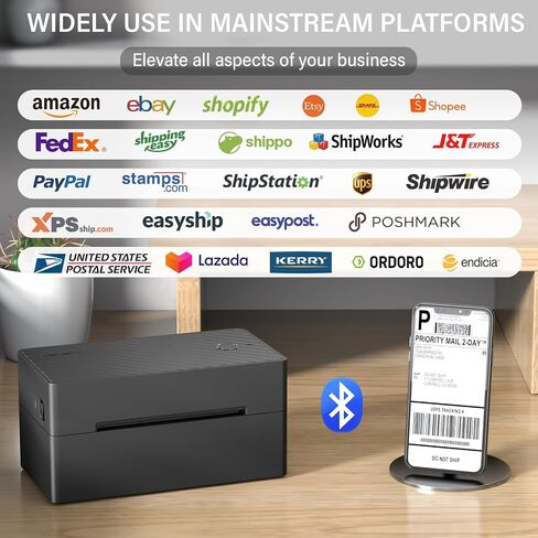 Label Printer, Bluetooth Shipping Label Printer with Black Label Holder, 4x6 Thermal Printer for Shipping Packages, Compatible with Android, iOS, Windows, Mac, Chromebook, Amazon, Ebay, UPS in Kuwait