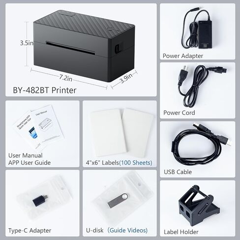 Label Printer, Bluetooth Shipping Label Printer with Black Label Holder, 4x6 Thermal Printer for Shipping Packages, Compatible with Android, iOS, Windows, Mac, Chromebook, Amazon, Ebay, UPS in Kuwait