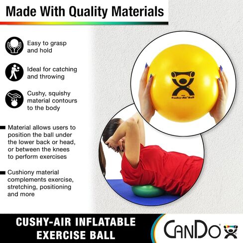 CanDo Cushy-Air Hand Ball for Rehabilitation, Exercises, Hand Therapy, Occupational Therapy, Hand Strengthening, Improve Motor Skills, Stress Relief, Yellow, 10" (25cm) in Saudi Arabia