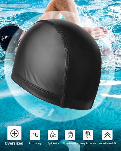 Zylioo XXL قبعة سباحة PU كبيرة الحجم، قبعات سباحة مرنة كبيرة الحجم، غطاء حمام سباحة مقاوم للماء من السيليكون للرؤوس الكبيرة 22.5-25 بوصة in Kuwait