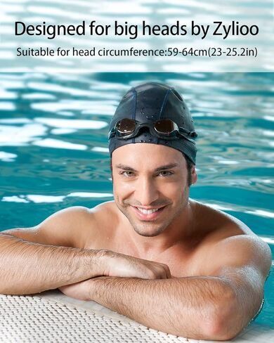 Zylioo XXL قبعة سباحة PU كبيرة الحجم، قبعات سباحة مرنة كبيرة الحجم، غطاء حمام سباحة مقاوم للماء من السيليكون للرؤوس الكبيرة 22.5-25 بوصة in Kuwait
