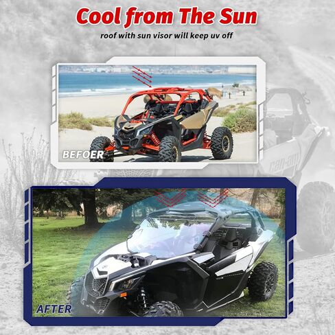 ELITEWILL Maverick X3 Bimini Roof UTV سطح ناعم مع واقي من الشمس 2 مقاعد مناسب لـ 2017-2023 Can-Am Maverick X3 يستبدل OEM #715002901 in Kuwait