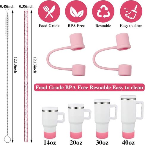 Straw Cover Spill Stopper Straw Replacement Compatible with Stanley Cup Accessories 20-40 oz, 2 Glitter Silicone Boot Sleeve, 6 Straw, 2 Straw Cover Cap, 1 Cleaning Brush in Saudi Arabia