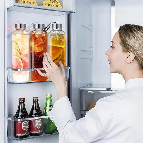 زجاجات مياه زجاجية مع أكمام من GoldArea - 6 عبوات من الزجاجات سعة 18 أونصة مع أغطية - مثالية للعصير، ومنظفات العصير، وزجاجات العصير القابلة لإعادة الاستخدام، وحاويات تخزين السوائل ذات الفم الواسع للثلاجة in Kuwait