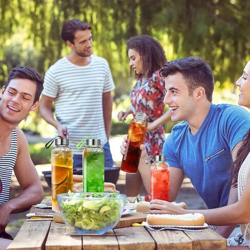 زجاجات مياه زجاجية مع أكمام من GoldArea - 6 عبوات من الزجاجات سعة 18 أونصة مع أغطية - مثالية للعصير، ومنظفات العصير، وزجاجات العصير القابلة لإعادة الاستخدام، وحاويات تخزين السوائل ذات الفم الواسع للثلاجة in Kuwait