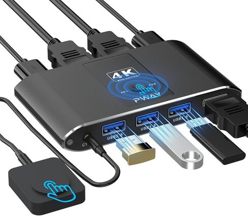 4K @ 60 هرتز HDMI Kvm Switch 1 شاشات 2 جهاز كمبيوتر، مشاركة أجهزة USB مع 3 منافذ USB 3.0، يدعم التحكم عن بعد السلكي والزر، متوافق مع EDID in Kuwait