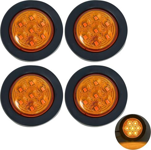 10pc 2" Amber Round Trailer 7 LED Clearance Marker Lights [DOT FMVSS 108] [SAE P2] [Reflector Lens] [Grommet] [Flush-Mount] [Waterproof IP67] Marker Clearance Lights for Trailer Truck in Saudi Arabia