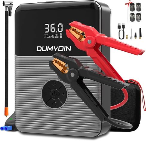 Jump Starter with Compressor Portable Battery Booster Pack 150PSI Auto Tire Inflator,12V 2000A Peak Starter with Safety Jumper Clamps,Jump Box Power Bank with Dual USB Charge,Bright LED Light in Saudi Arabia
