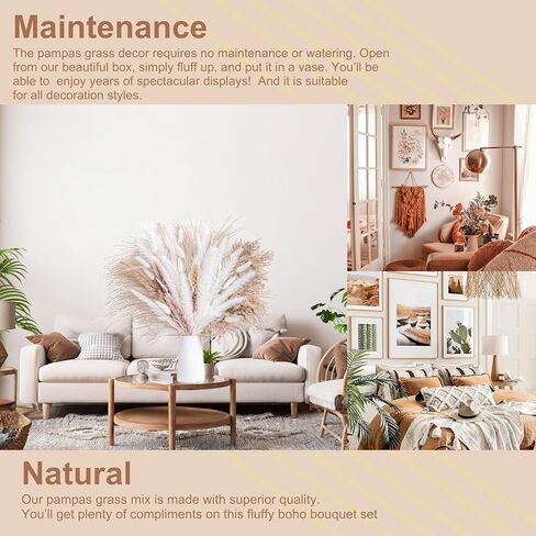 Dried Pampas Grass Decor, Pampas Grass Bunny Tails Dry Flower Reed Grass 80PCS , Pampas Grass Flowers Decoration for Wedding Boho Home, Office, Living Room, Bedroom Farmhouse Party.( Brown White ) in Saudi Arabia